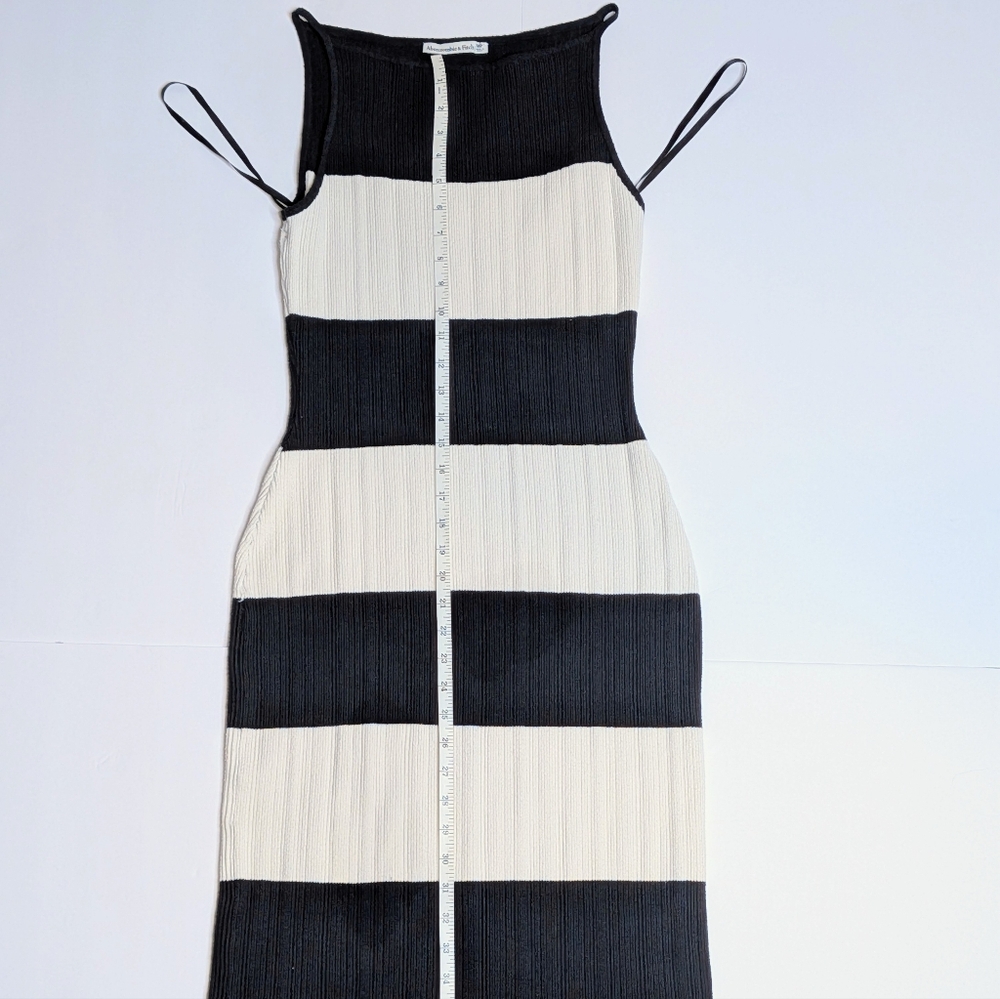 Abercrombie & Fitch Black and Cream Striped Midi Dress